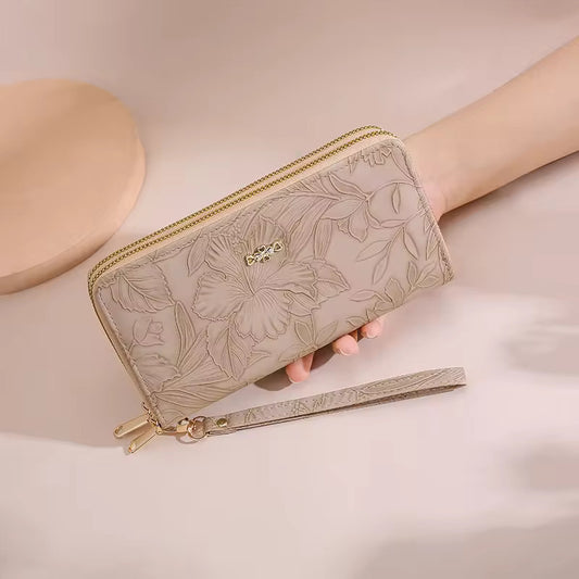 Light Cream Fashionable Large Capacity Pu Leather Wallet for Women